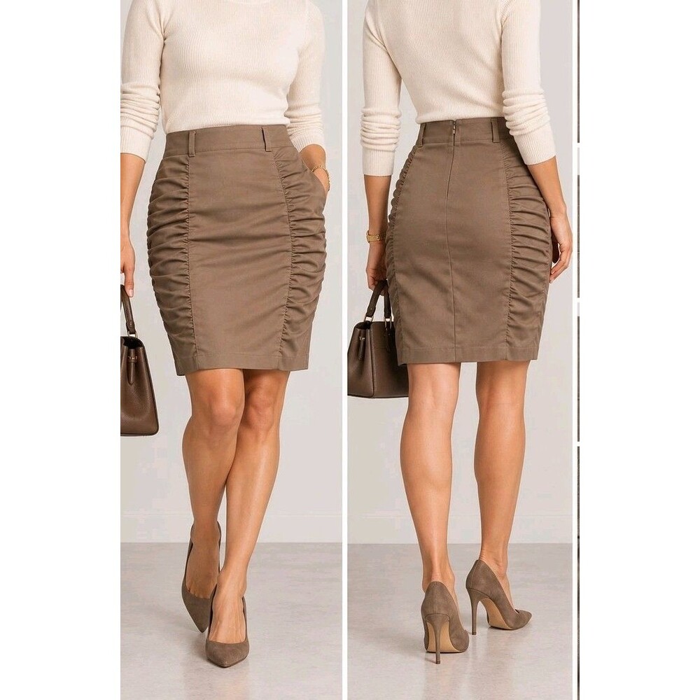 Sakkas Brown Ruched Pencil Skirt Size S Stretch Midi Y2K Made in USA